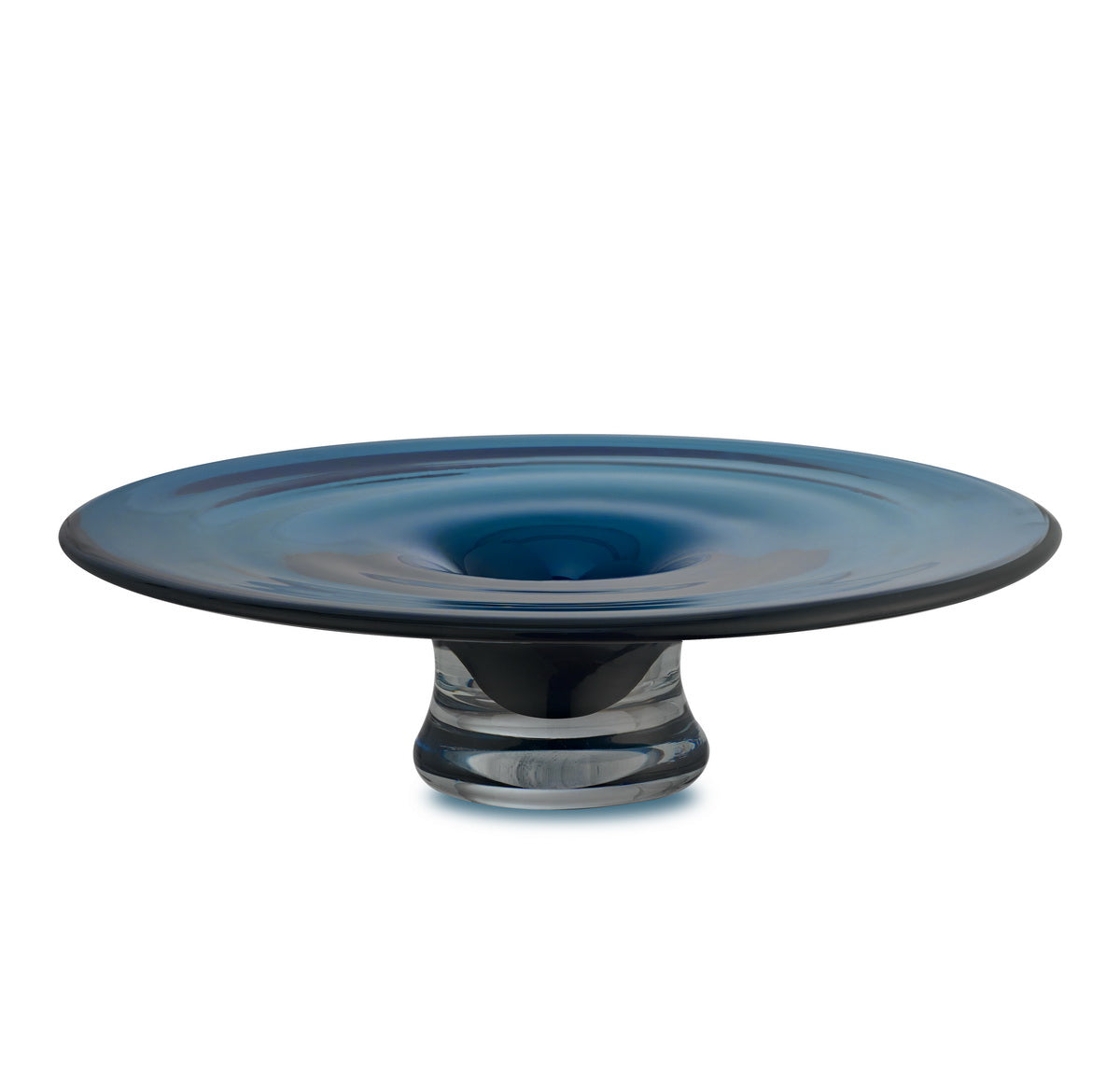 ALAIN round conical vase in deep blue thick glass with elliptical curvature, showcasing its elegant design and sturdy base.