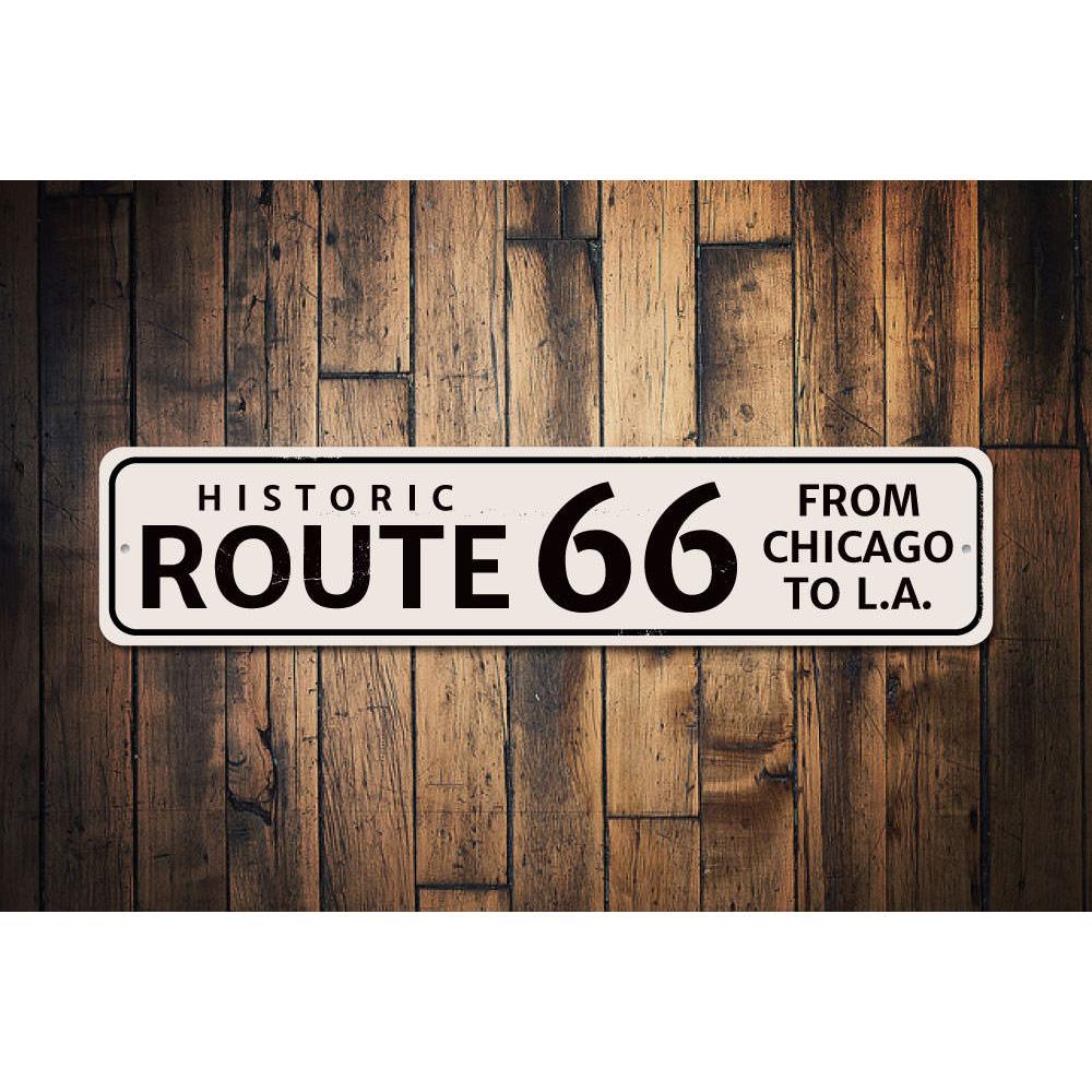 Route 66 Chicago to LA Sign made of high-quality aluminum, featuring vibrant colors and intricate details, perfect for wall decor.