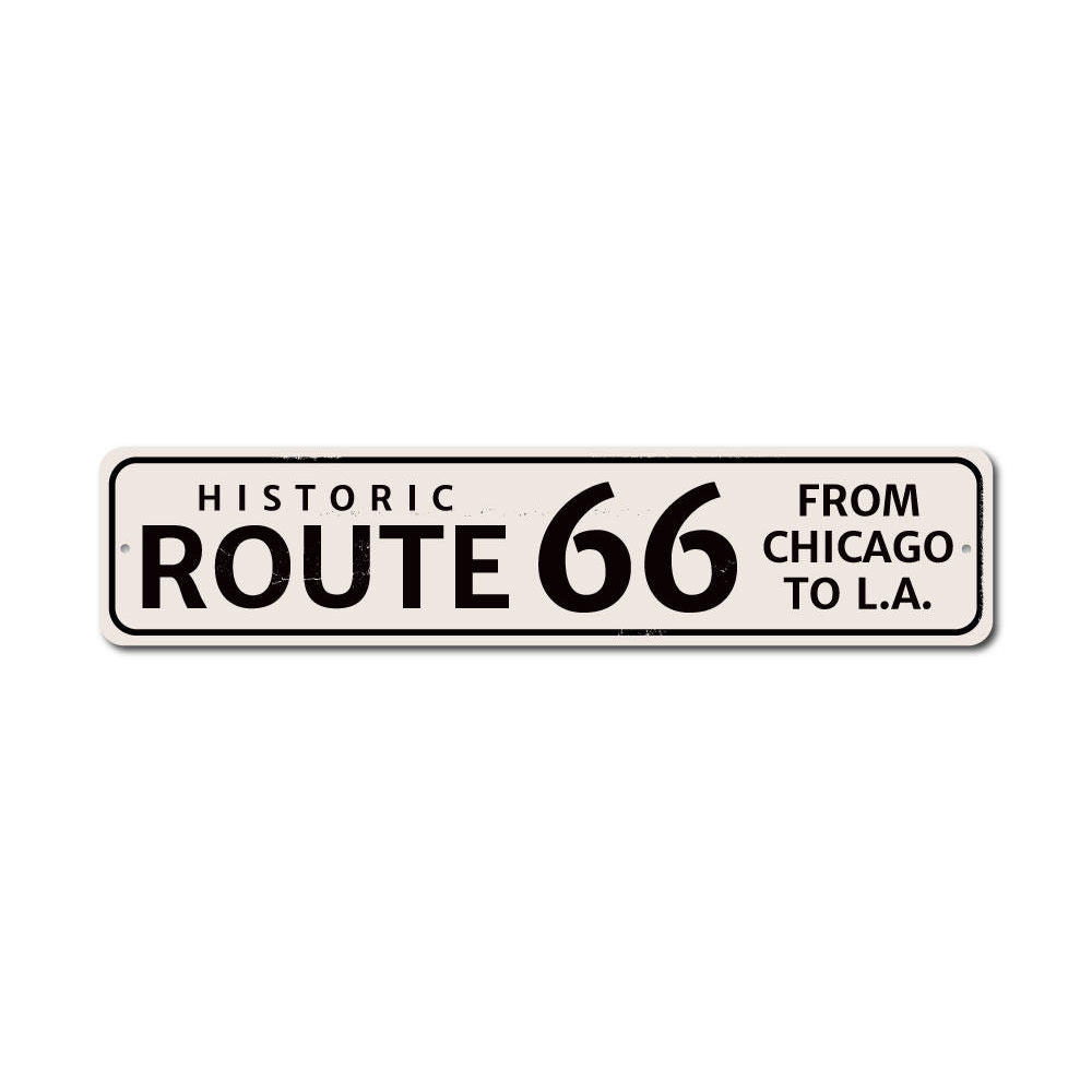 Route 66 Chicago to LA Sign made of high-quality aluminum, featuring vibrant colors and intricate details, perfect for wall decor.