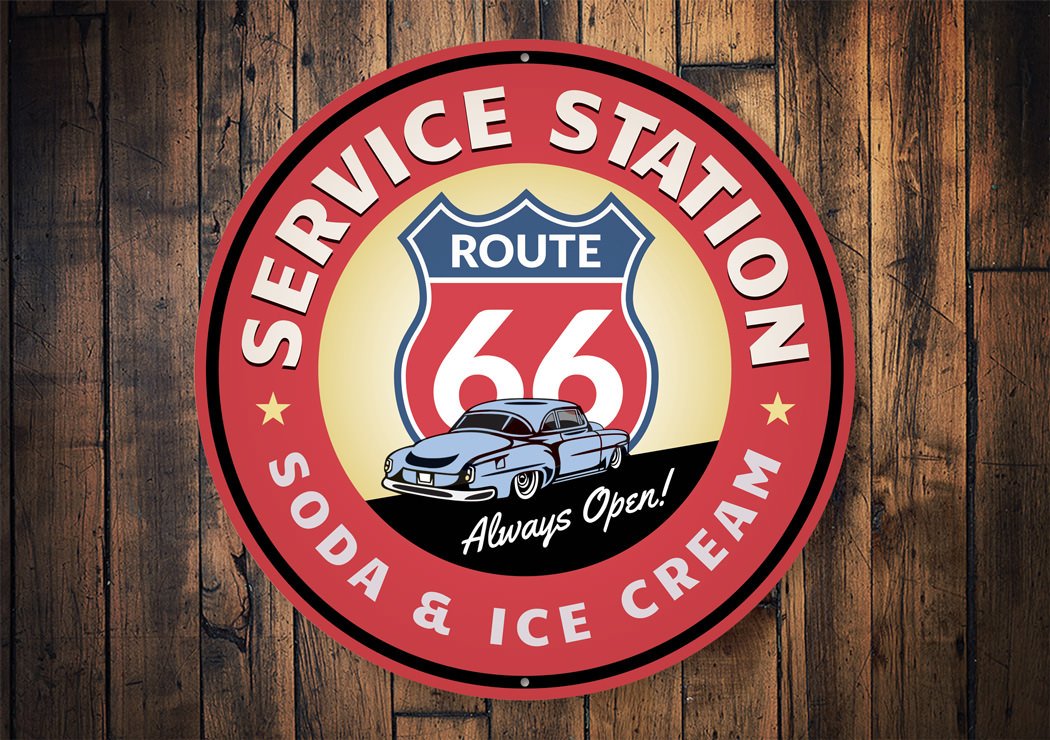 Route 66 service station sign.