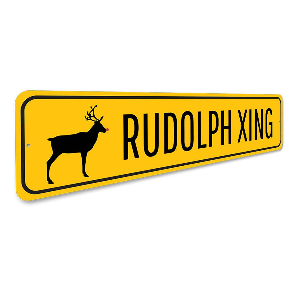 Rudolph Xing Yuletide Sign featuring festive design, made of high-quality aluminum, perfect for holiday decorations.