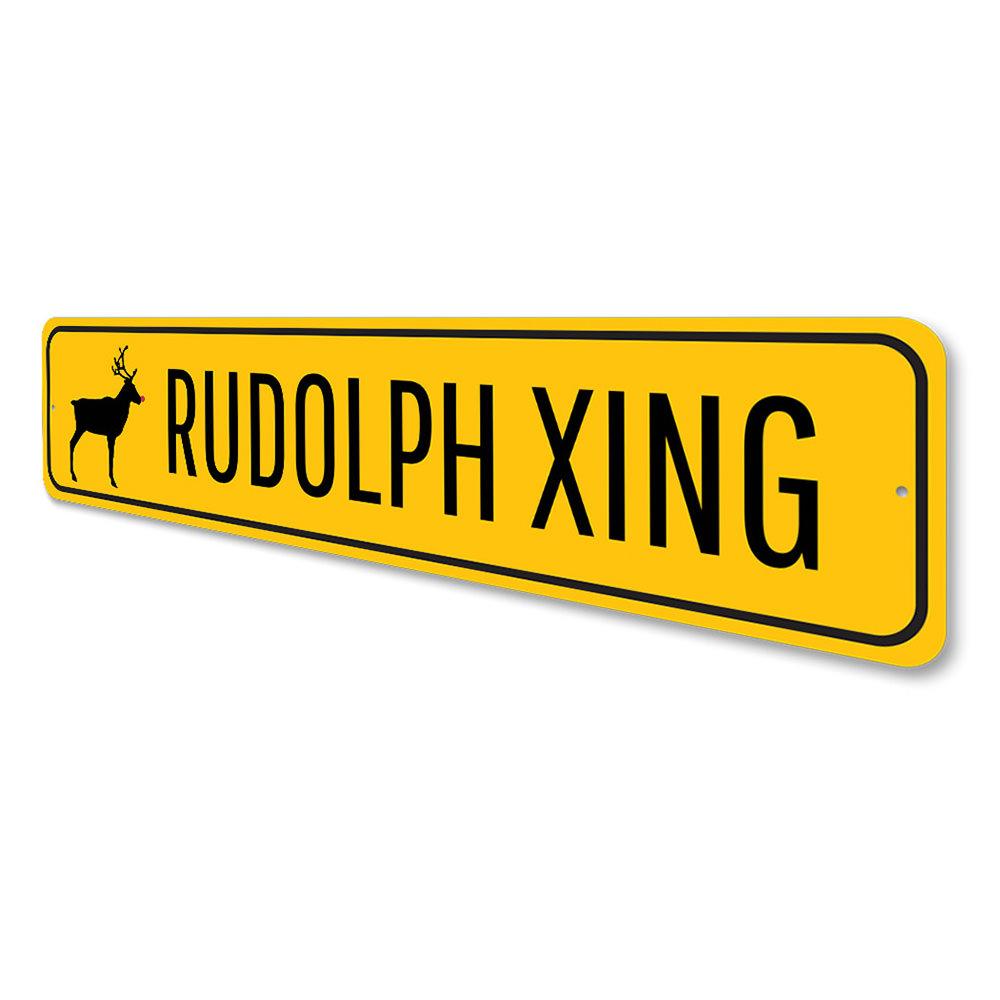 Rudolph Xing Yuletide Sign featuring festive design, made of high-quality aluminum, perfect for holiday decorations.