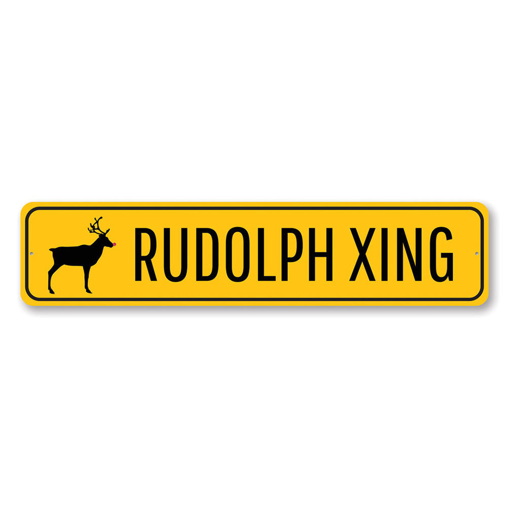 Rudolph Xing Yuletide Sign featuring festive design, made of high-quality aluminum, perfect for holiday decorations.