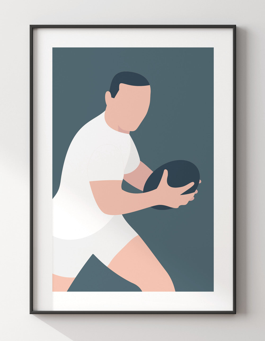 Modern minimal art print featuring a Rugby theme, perfect for games room or man cave decor.