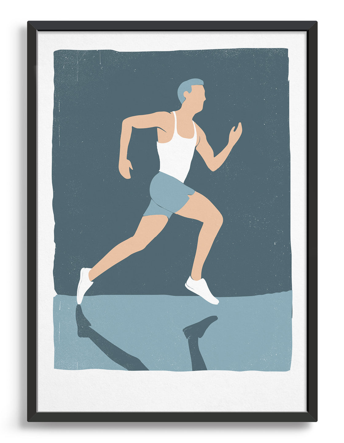 Vintage screenprint style running art print showcasing a runner in motion, perfect for marathon enthusiasts.