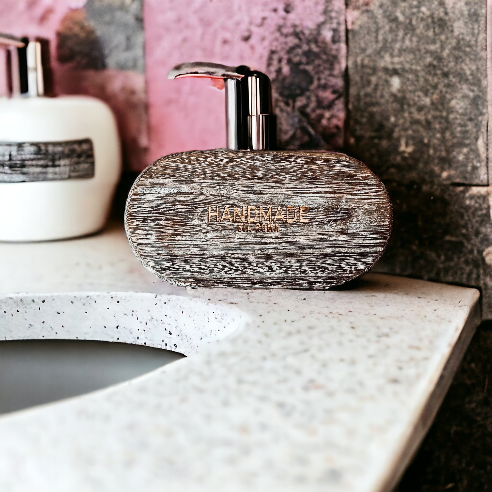 A rustic wood tray made from Paulownia wood, featuring white distressed details, ideal for home decor and organization.