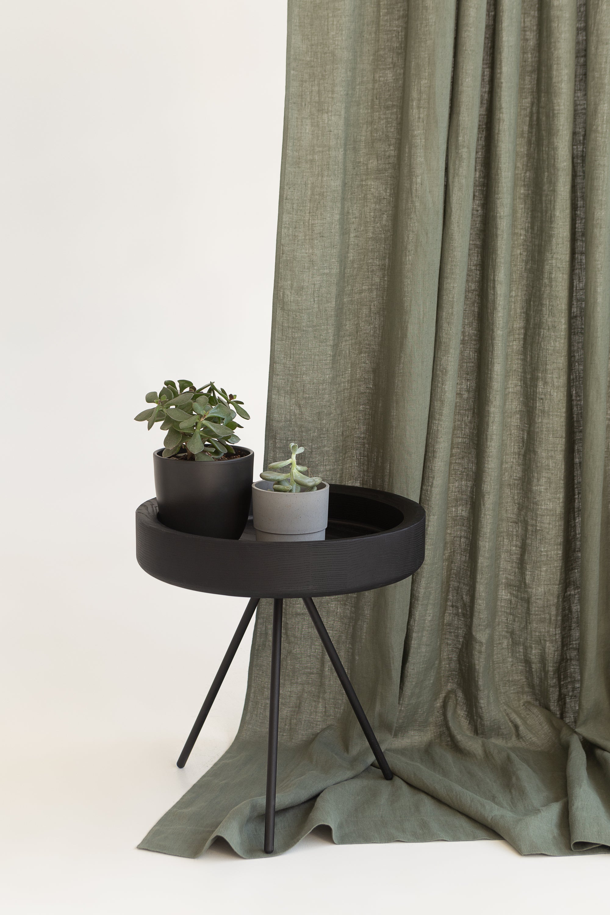 Safari Green linen curtain with rod pocket, showcasing its semi-sheer texture and elegant design.