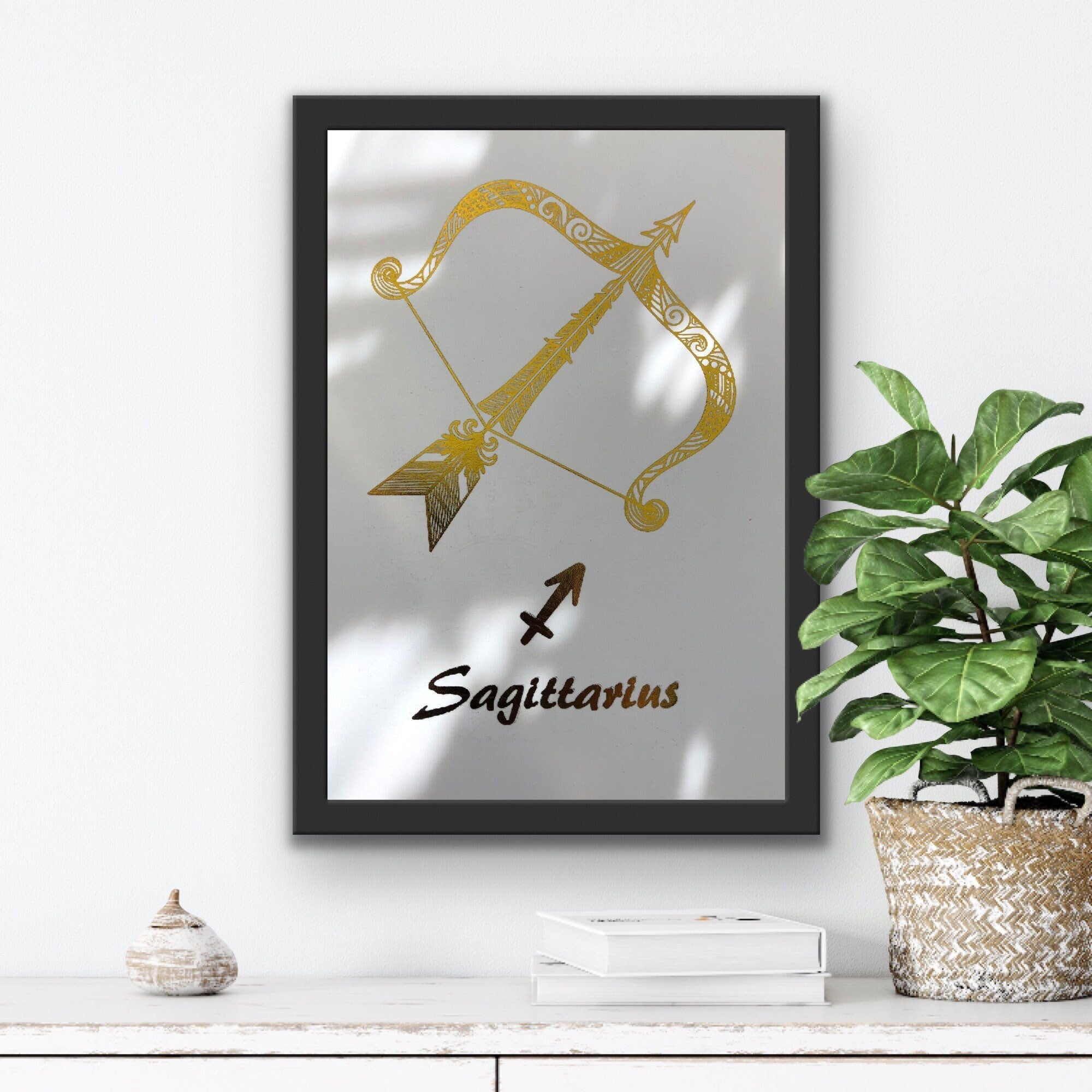 Sagittarius Star Sign Foil Print featuring an elegant archer design with shimmering foil accents.