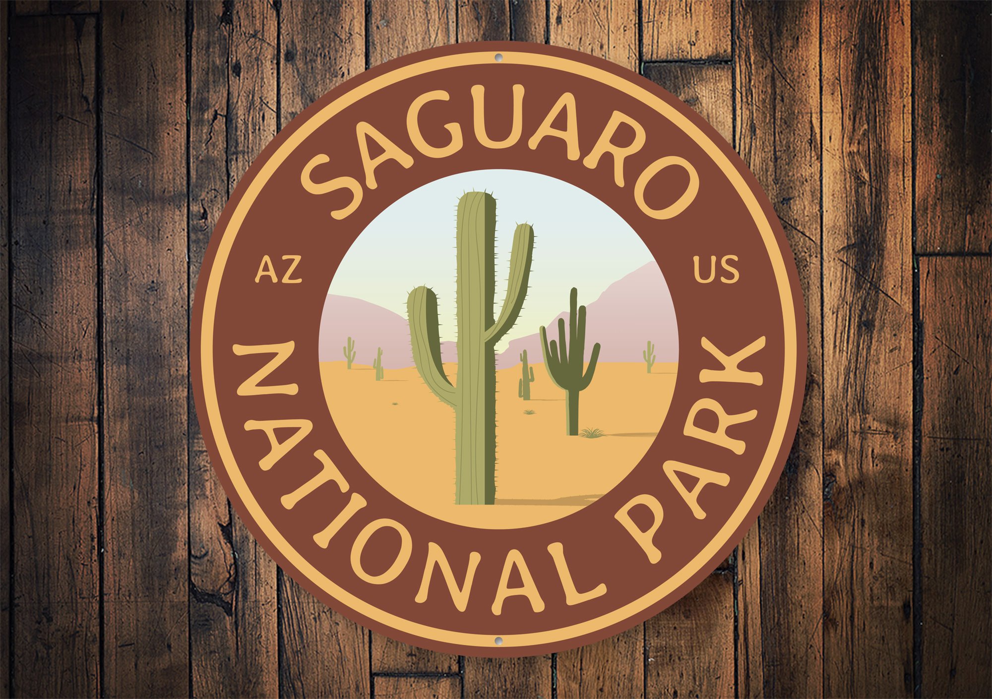 Saguaro National Park Sign made of high-quality aluminum, featuring iconic cacti design, perfect for home decor.