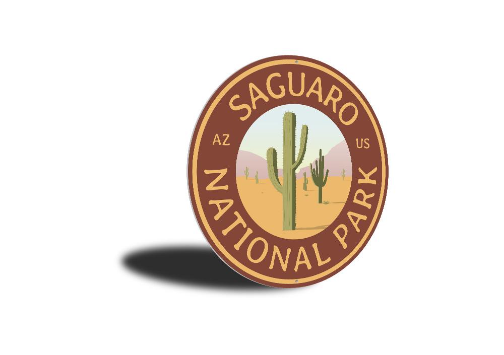 Saguaro National Park Sign made of high-quality aluminum, featuring iconic cacti design, perfect for home decor.