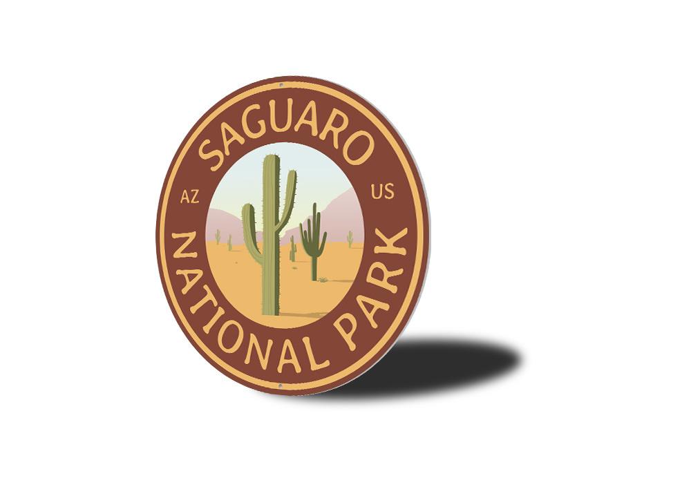 Saguaro National Park Sign made of high-quality aluminum, featuring iconic cacti design, perfect for home decor.