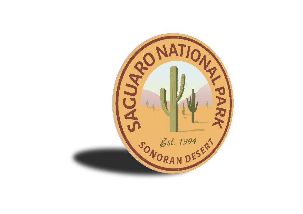 A beautifully crafted Saguaro Sign made of high-quality aluminum, featuring customizable text and pre-drilled holes for easy mounting.