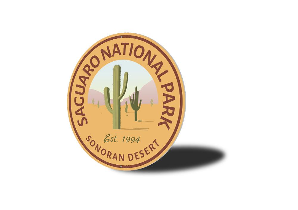 A beautifully crafted Saguaro Sign made of high-quality aluminum, featuring customizable text and pre-drilled holes for easy mounting.