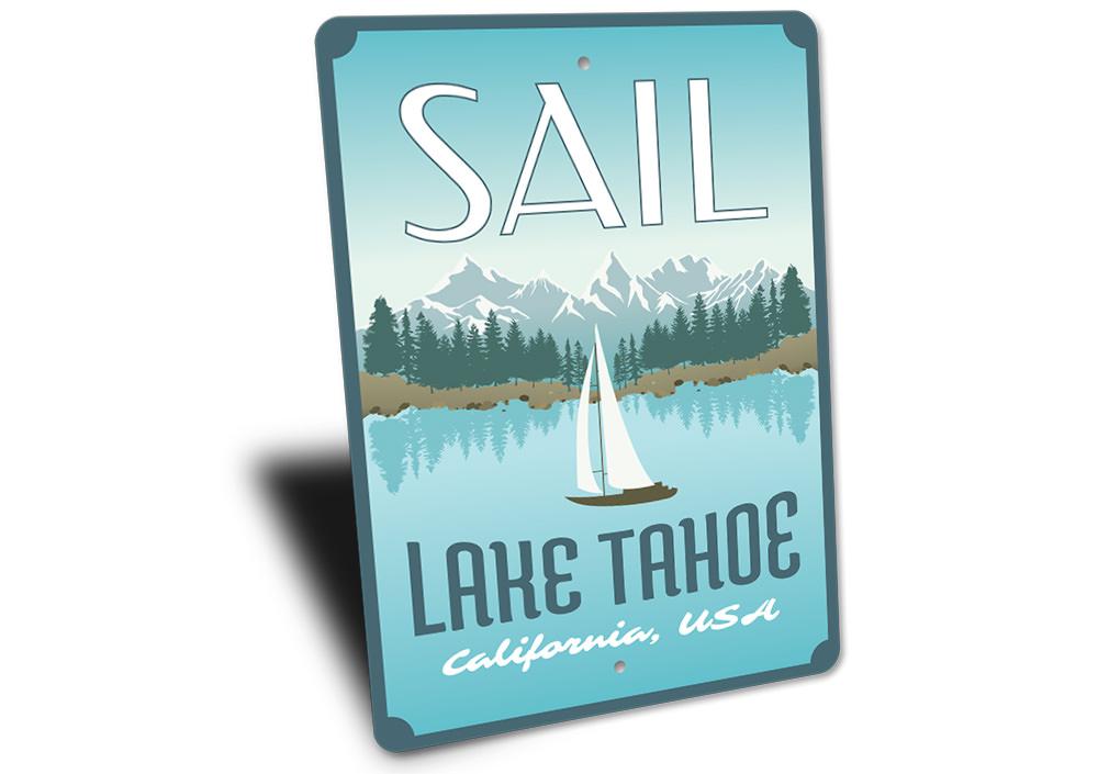 Customizable Sail Lake Tahoe sign made of high-quality aluminum, perfect for lakehouse decor.