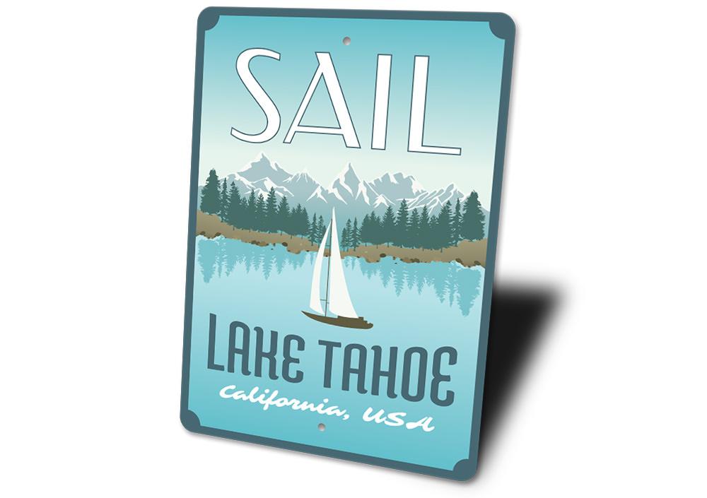 Customizable Sail Lake Tahoe sign made of high-quality aluminum, perfect for lakehouse decor.