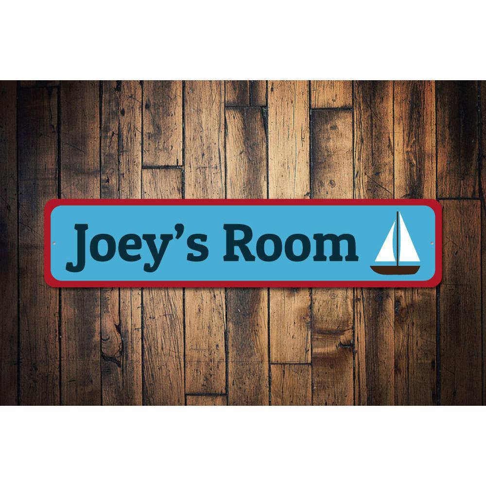 A beautifully crafted Sailboat Sign made of high-quality aluminum, featuring a vibrant design perfect for children's rooms or nautical-themed decor.