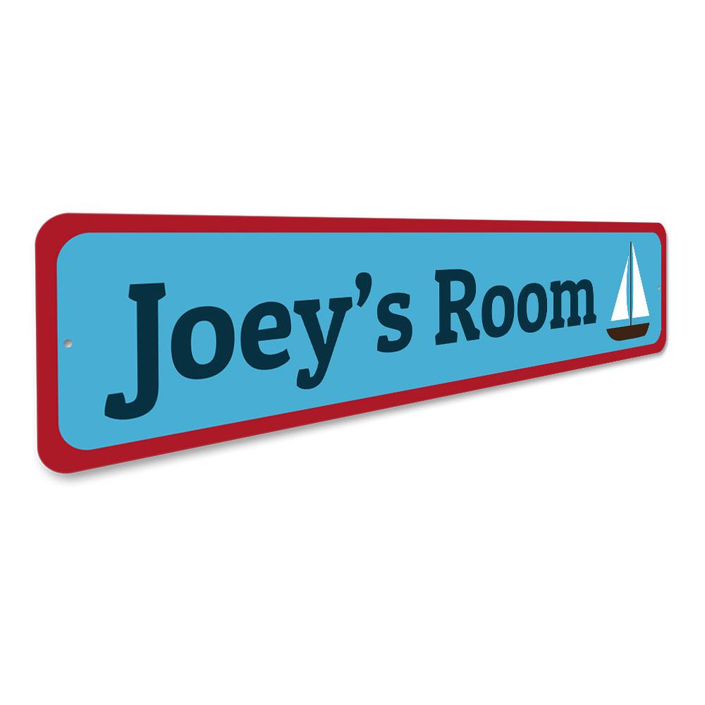 A beautifully crafted Sailboat Sign made of high-quality aluminum, featuring a vibrant design perfect for children's rooms or nautical-themed decor.