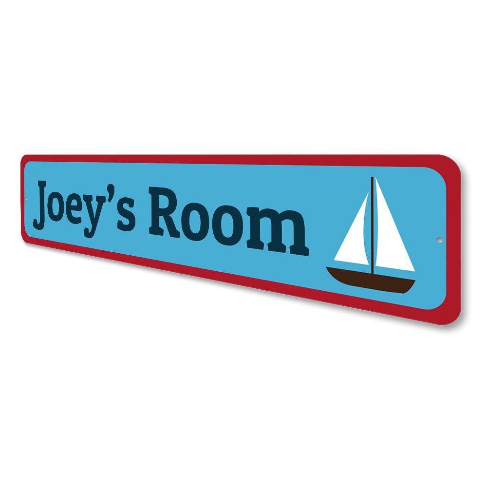 A beautifully crafted Sailboat Sign made of high-quality aluminum, featuring a vibrant design perfect for children's rooms or nautical-themed decor.