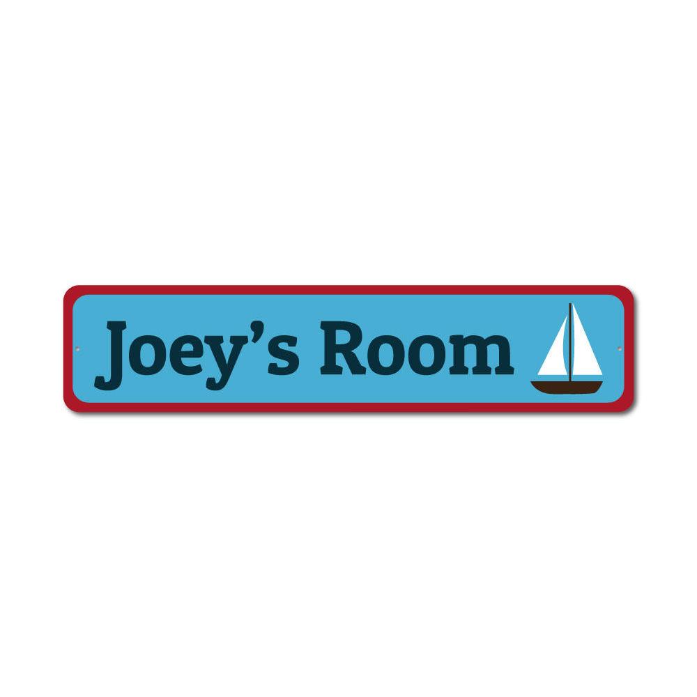 A beautifully crafted Sailboat Sign made of high-quality aluminum, featuring a vibrant design perfect for children's rooms or nautical-themed decor.