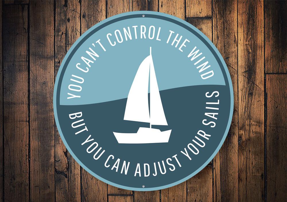 A beautifully crafted Sailing Phrase Sign made of high-quality aluminum, featuring customizable text and a nautical design, perfect for beach-themed decor.