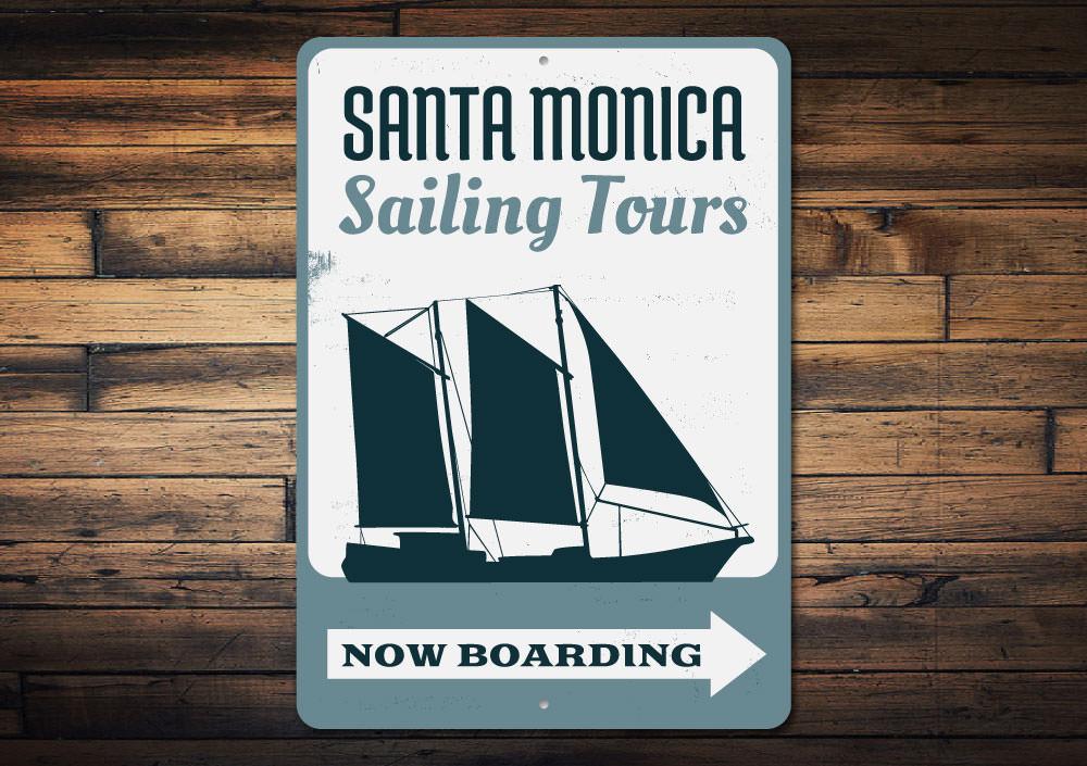 Customizable Sailing Tours sign made of high-quality aluminum, featuring vibrant colors and coastal-themed design, perfect for beach houses.