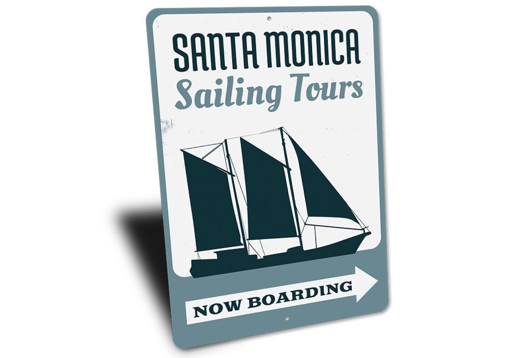 Customizable Sailing Tours sign made of high-quality aluminum, featuring vibrant colors and coastal-themed design, perfect for beach houses.