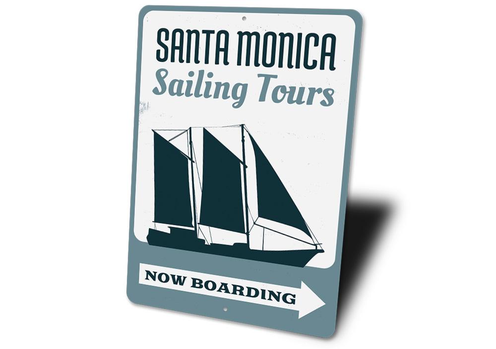 Customizable Sailing Tours sign made of high-quality aluminum, featuring vibrant colors and coastal-themed design, perfect for beach houses.