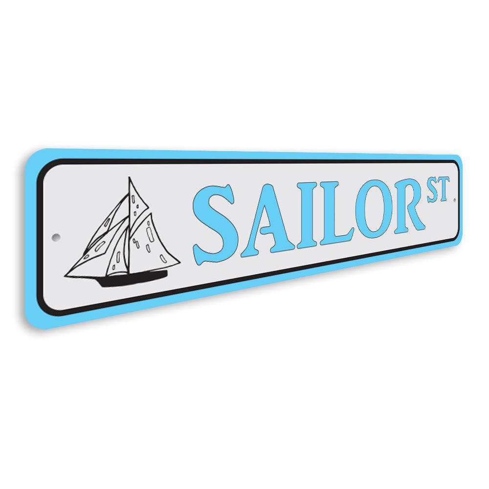 Sailor Street Sign made of quality aluminum, featuring customizable text and pre-drilled holes for easy mounting.