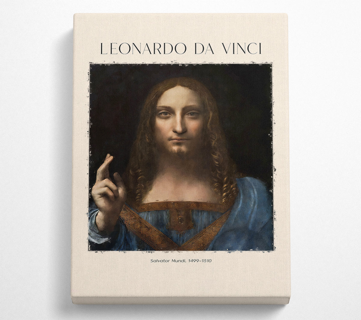 Canvas print of Salvator Mundi by Leonardo Da Vinci, featuring Christ holding a crystal orb, mounted on a 44mm box frame.