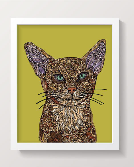 Sam the Cat Art Print on 8x10 photographic paper, showcasing vibrant colors and charming design, ready to frame.