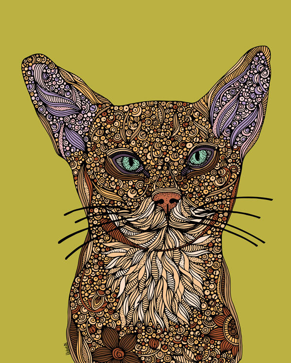 Sam the Cat Art Print on 8x10 photographic paper, showcasing vibrant colors and charming design, ready to frame.