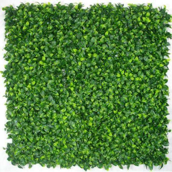 A 25cm x 25cm Jasmine Leaf Artificial Hedge Panel showcasing realistic green leaves and vibrant colors, ideal for vertical gardens.