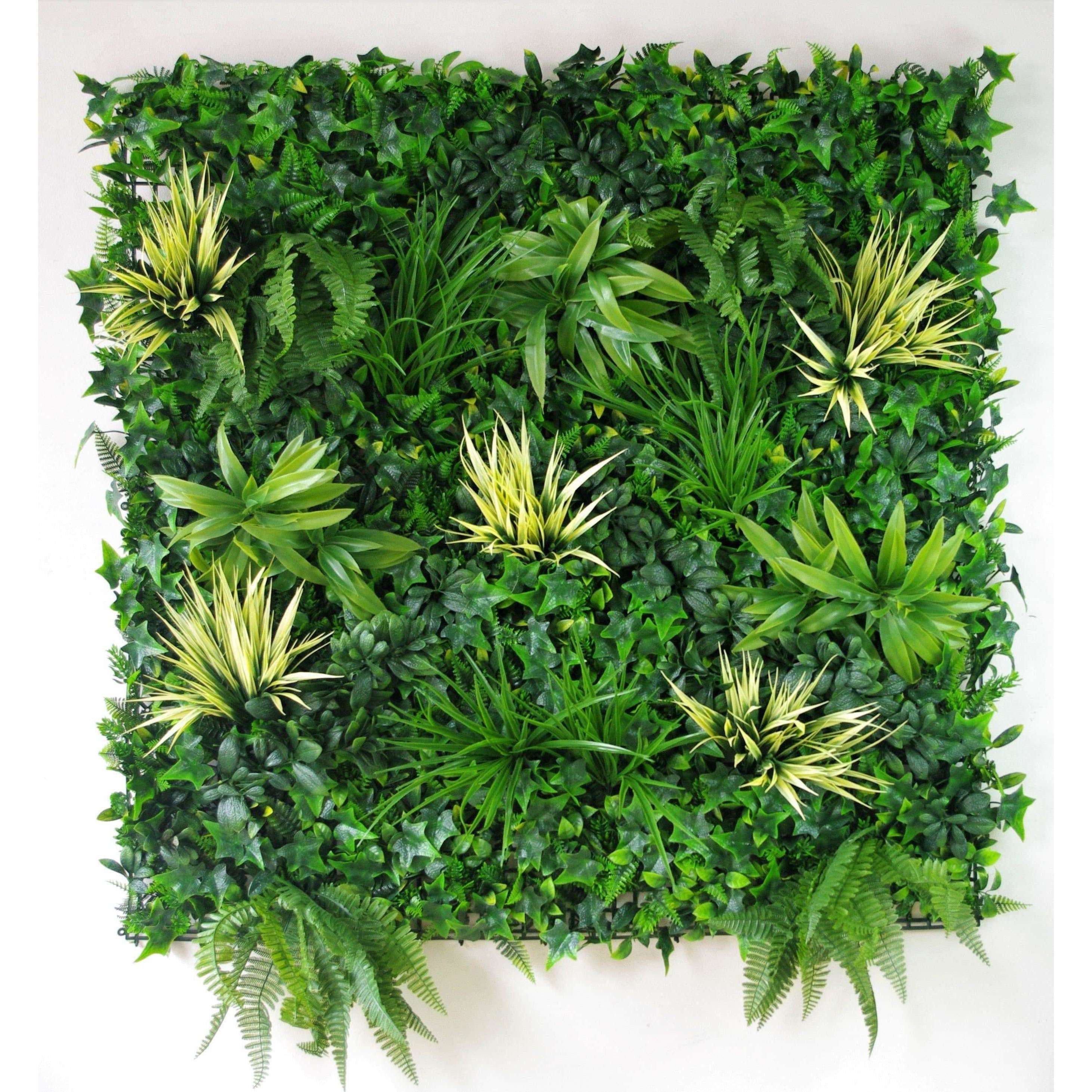 Sample of UV Sunshine Sensation Artificial Vertical Garden showcasing vibrant yellow grass stems and lush greenery.