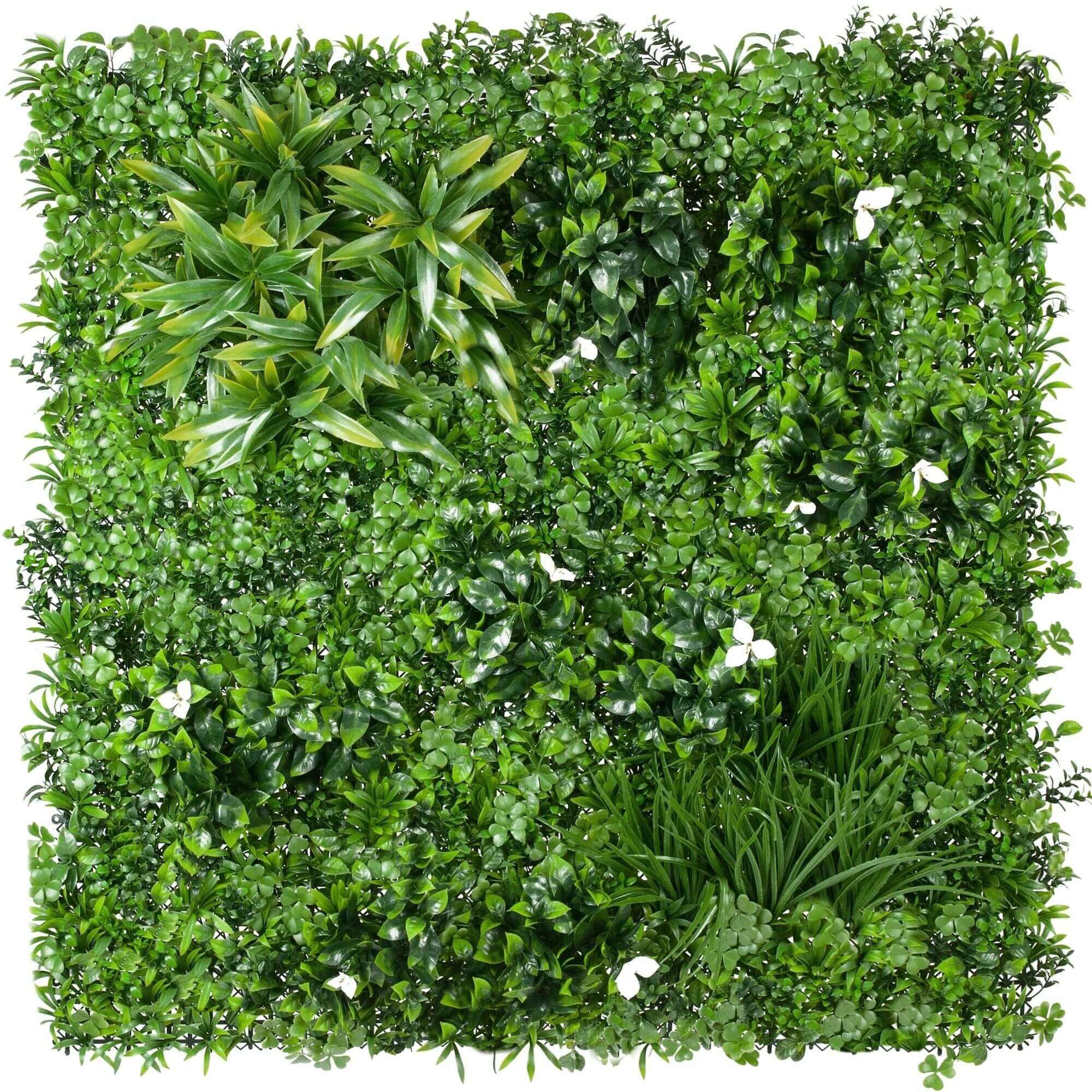 Sample of White Lily Artificial Vertical Garden Panel featuring white flowers and green foliage, perfect for wall decoration.