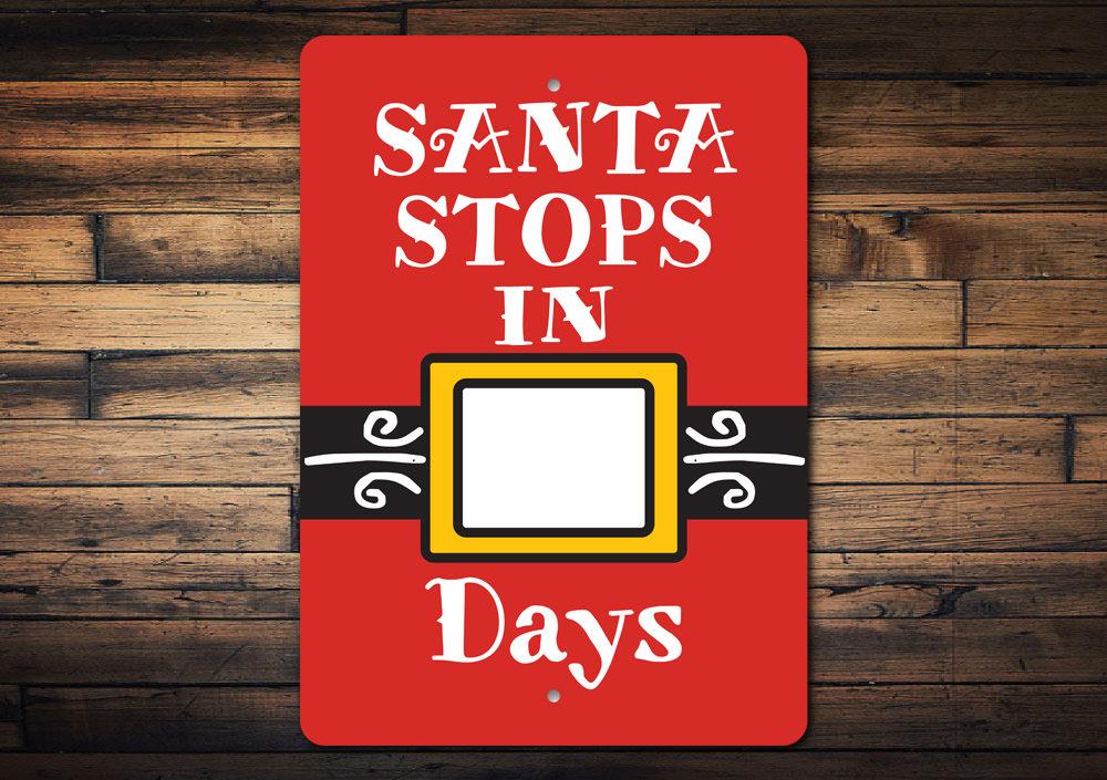 Santa Christmas Countdown Sign made of durable aluminum, featuring festive design for holiday decor.