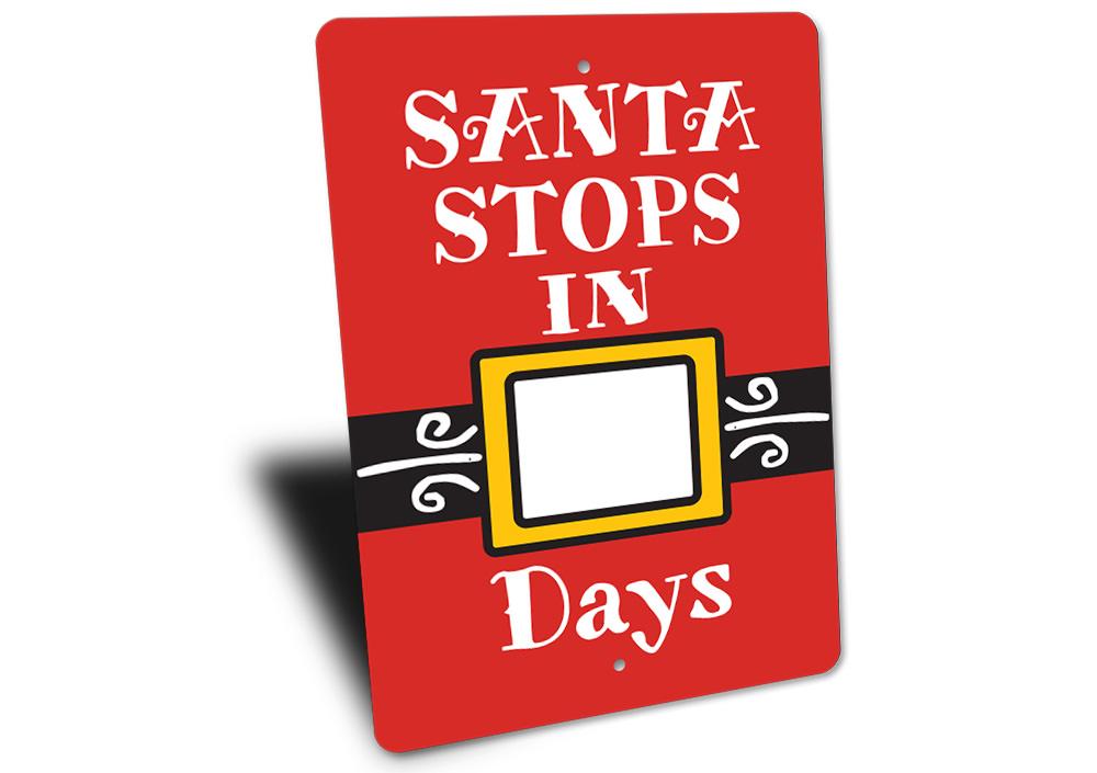 Santa Christmas Countdown Sign made of durable aluminum, featuring festive design for holiday decor.