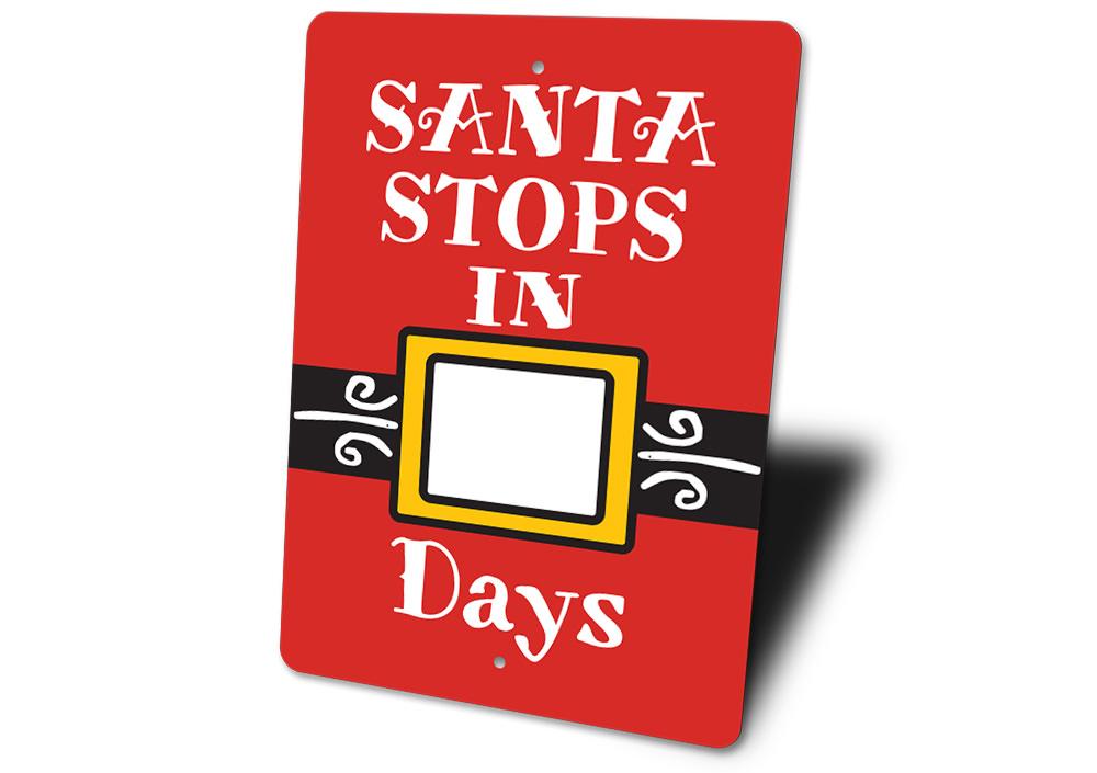 Santa Christmas Countdown Sign made of durable aluminum, featuring festive design for holiday decor.