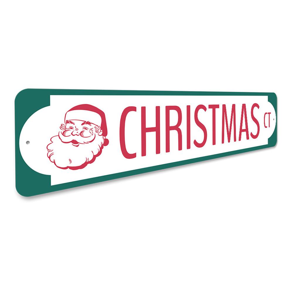 A festive Santa Christmas Court Sign made of durable aluminum, featuring a cheerful design perfect for holiday decorations.