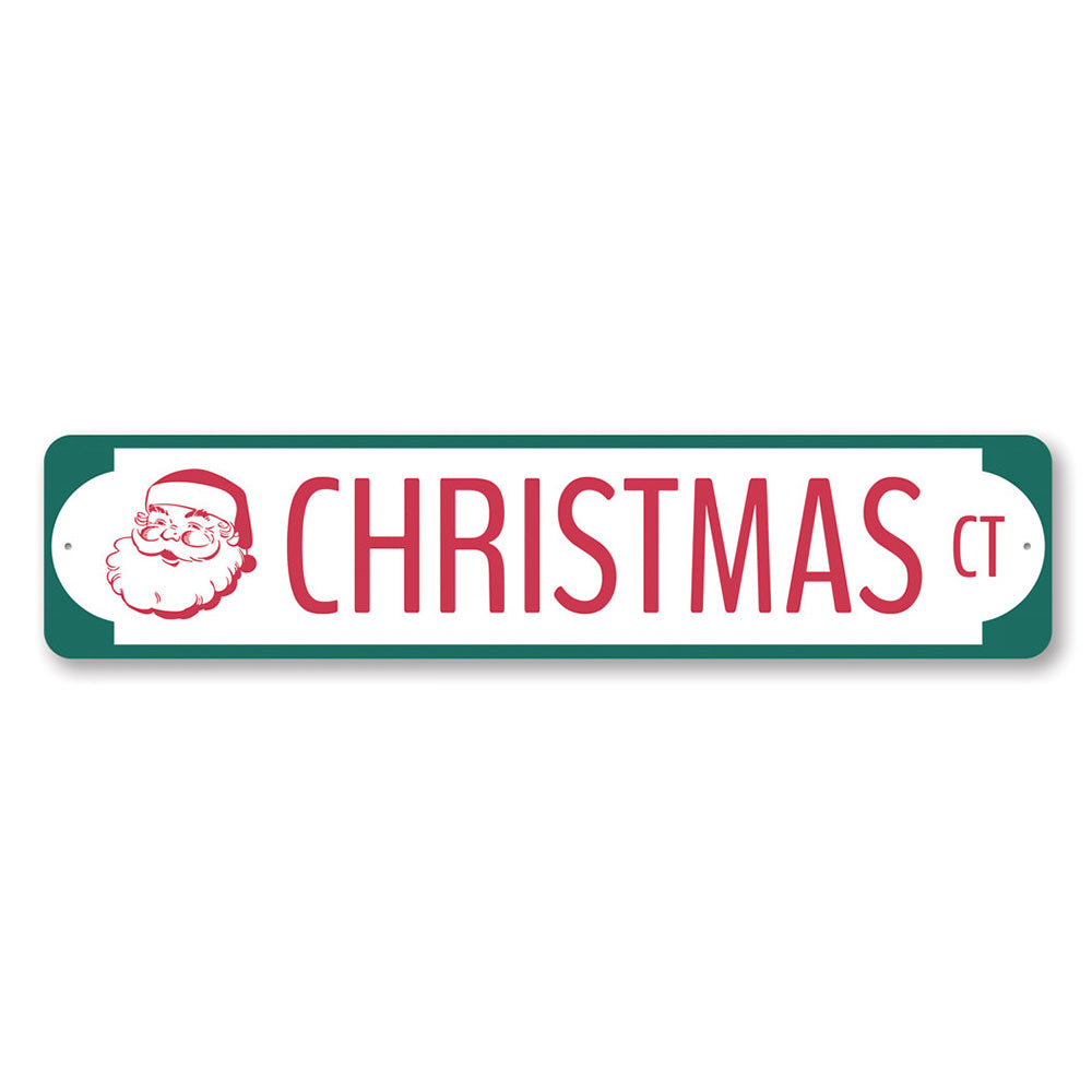 A festive Santa Christmas Court Sign made of durable aluminum, featuring a cheerful design perfect for holiday decorations.