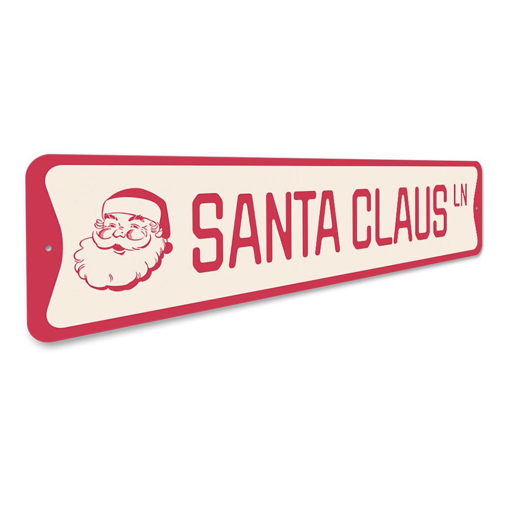 Santa Claus Lane Holiday Sign made of durable aluminum, featuring festive design perfect for Christmas decorations.