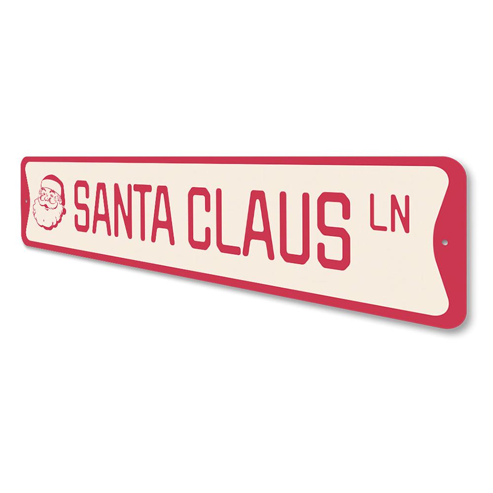 Santa Claus Lane Holiday Sign made of durable aluminum, featuring festive design perfect for Christmas decorations.