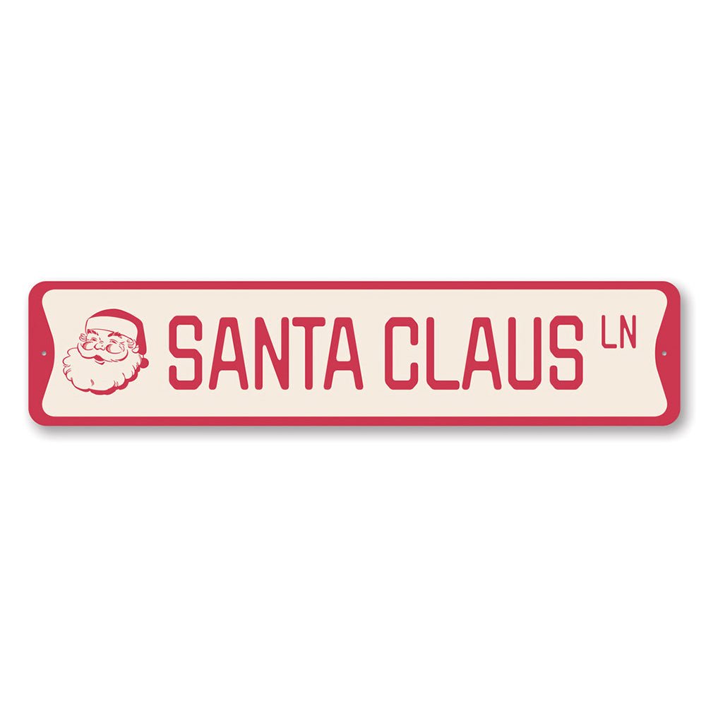 Santa Claus Lane Holiday Sign made of durable aluminum, featuring festive design perfect for Christmas decorations.