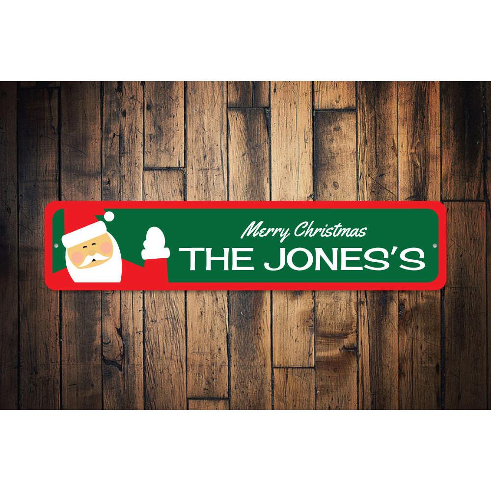 A festive Santa Sign made of high-quality aluminum, featuring a cheerful design perfect for Christmas decorations.