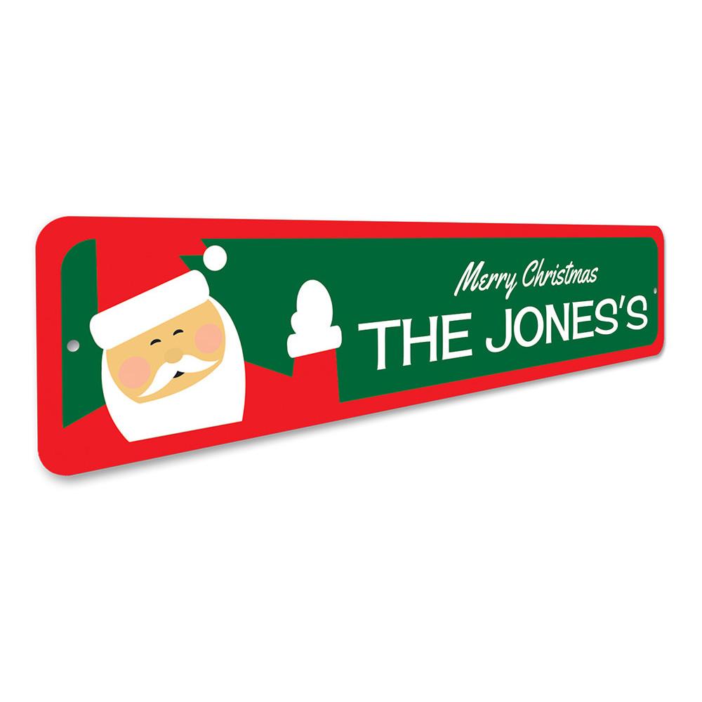 A festive Santa Sign made of high-quality aluminum, featuring a cheerful design perfect for Christmas decorations.