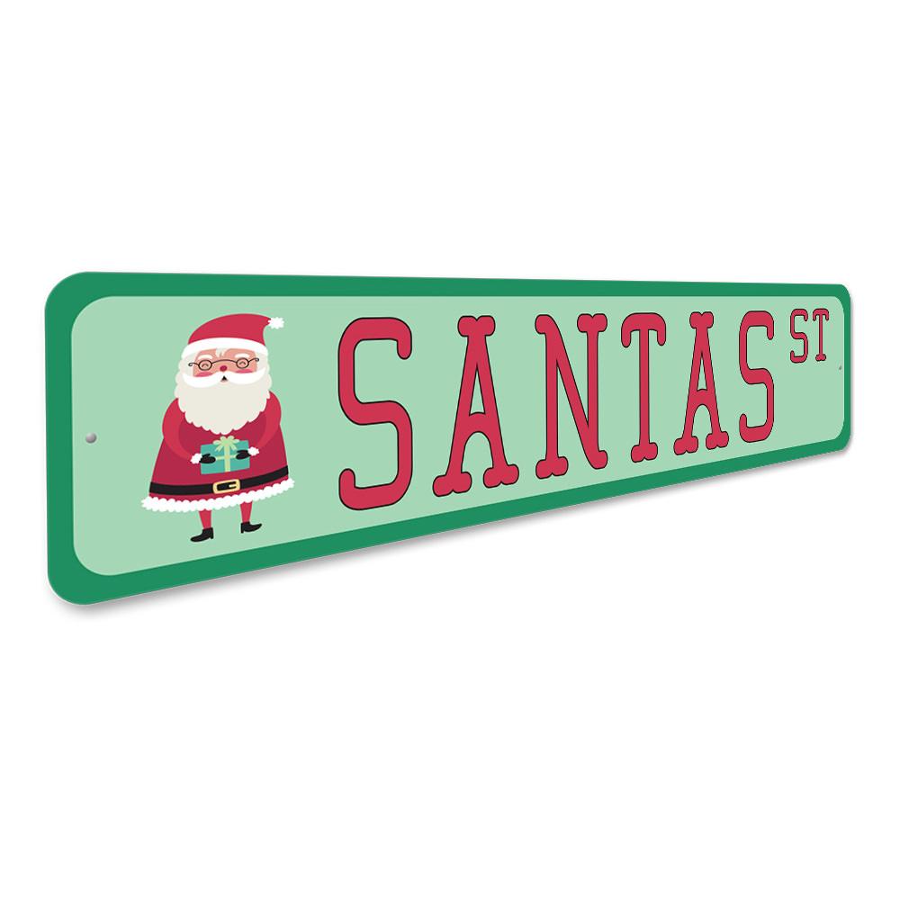 A festive Santa Street Sign made of high-quality aluminum, featuring vibrant colors and a cheerful design, perfect for holiday decoration.