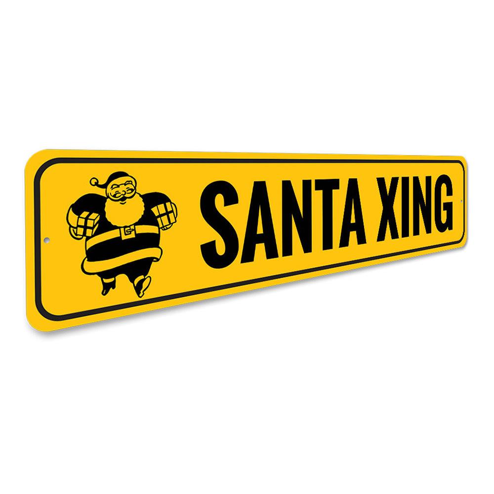 Santa Xing Holiday Sign featuring festive design, made of durable aluminum, perfect for Christmas decorations.