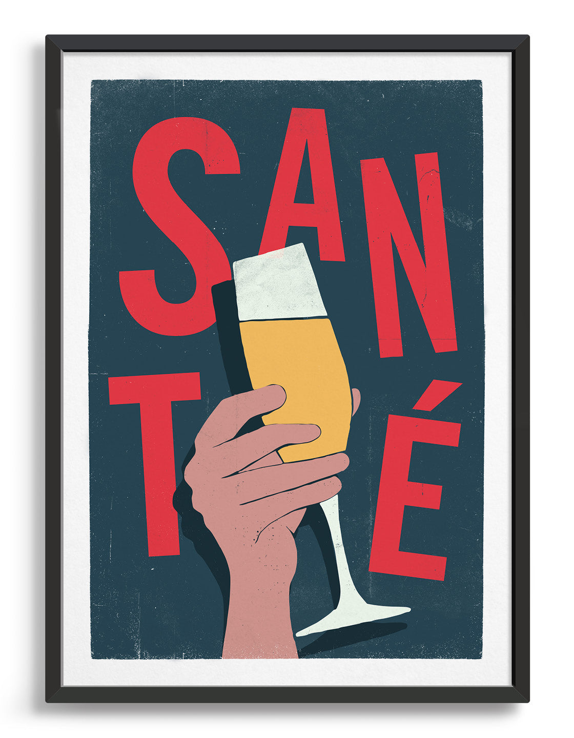 A stylish 'Sante' kitchen art poster featuring elegant typography and a bubbly design, perfect for home bars.