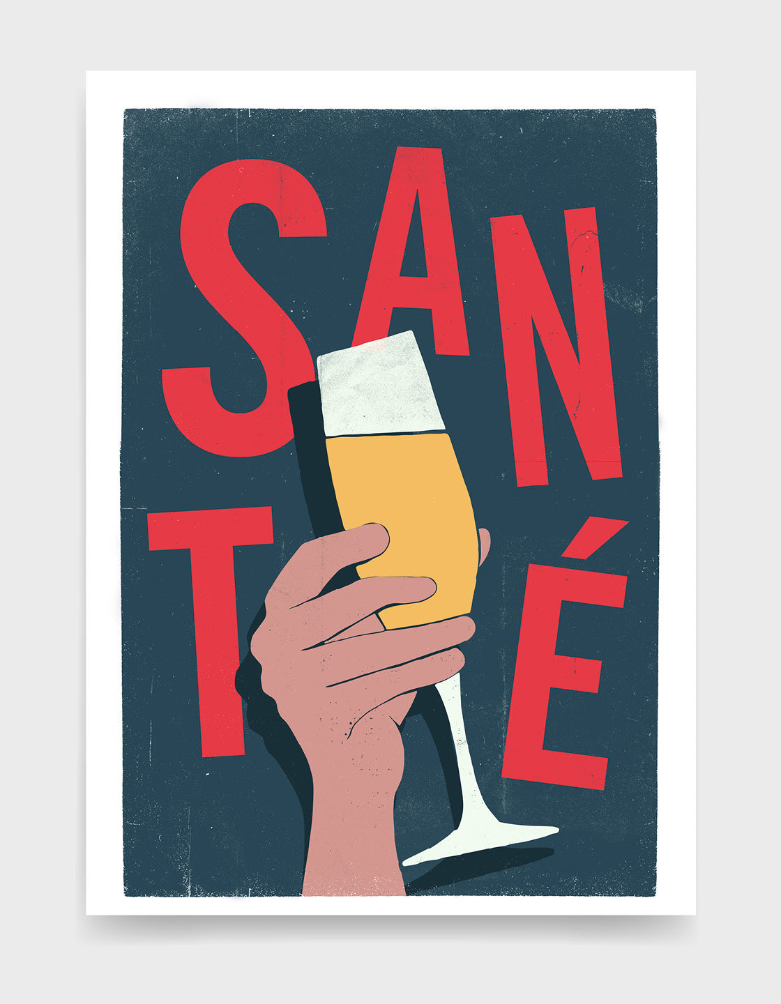 A stylish 'Sante' kitchen art poster featuring elegant typography and a bubbly design, perfect for home bars.