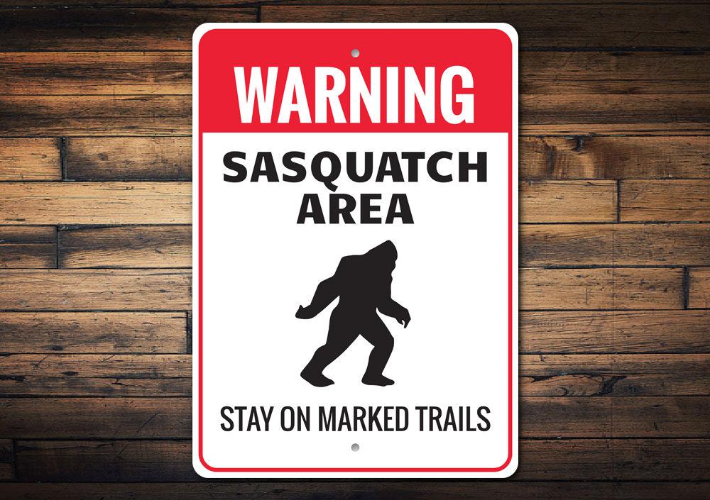 Sasquatch Area Sign made of high-quality aluminum, featuring a whimsical design perfect for home decor.