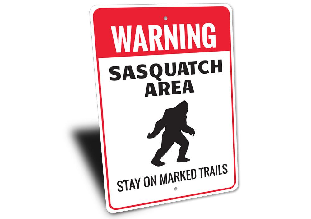 Sasquatch Area Sign made of high-quality aluminum, featuring a whimsical design perfect for home decor.